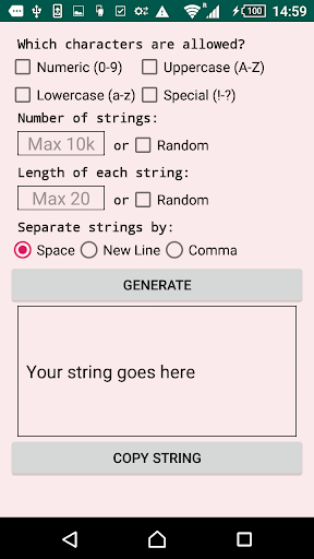 Random String Generator - عکس برنامه موبایلی اندروید