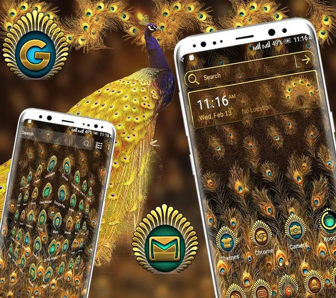 Golden Peacock Feather Launcher Theme - عکس برنامه موبایلی اندروید