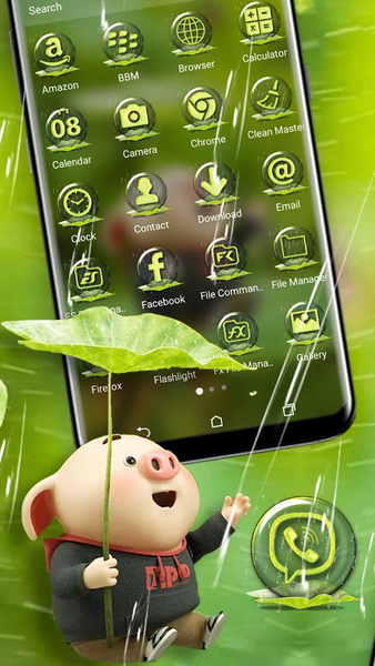 Cute Pig Rainy Launcher Theme - Image screenshot of android app