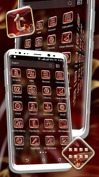 Red Floral Launcher Theme - Image screenshot of android app
