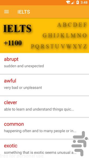 1100 لغت مهم آیلتس - عکس برنامه موبایلی اندروید