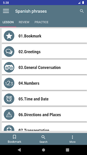 Common Spanish phrases - Image screenshot of android app