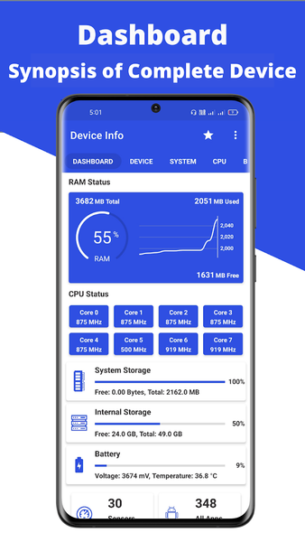 Device Info: Check System, CPU - عکس برنامه موبایلی اندروید