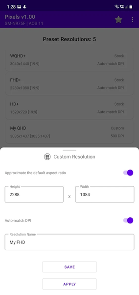 Pixels: Resolution+DPI Changer - Image screenshot of android app