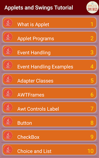 Swings and Applets - Java Tutorial - عکس برنامه موبایلی اندروید