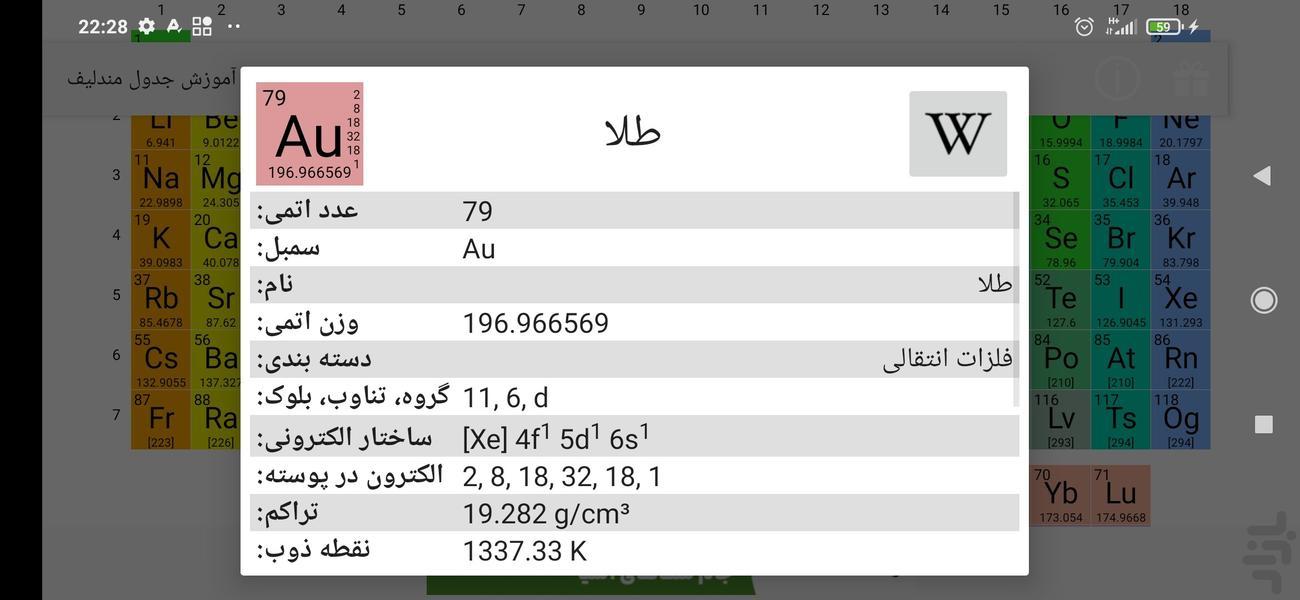 جدول مندلیف - عکس برنامه موبایلی اندروید