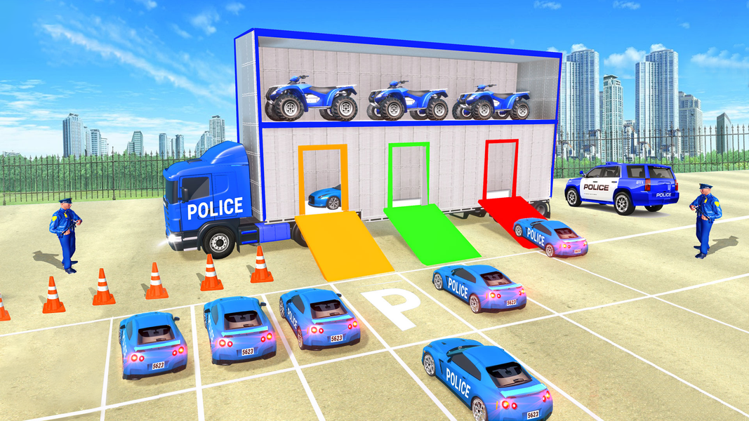 US Police-Car Transport Trucks - Gameplay image of android game