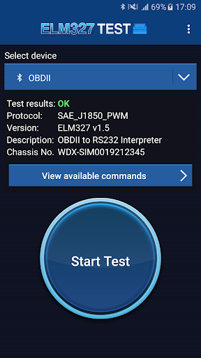 ELM327 Test - Image screenshot of android app