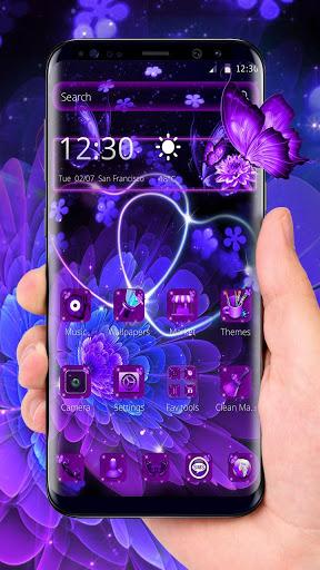 Violet Neon Black Flower Theme - Image screenshot of android app