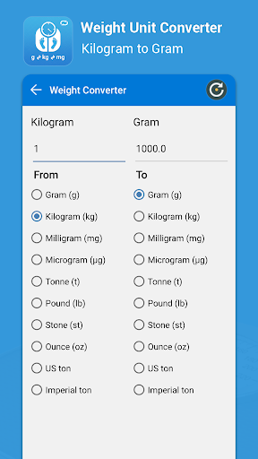 Gram , Kg ,Tons, Milli gram : Weight Convertor - Image screenshot of android app