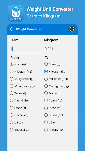 Gram , Kg ,Tons, Milli gram : Weight Convertor - عکس برنامه موبایلی اندروید
