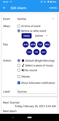 Sun Alarm - Image screenshot of android app