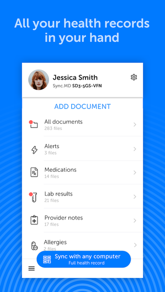 Sync.MD Personal Health Record - Image screenshot of android app