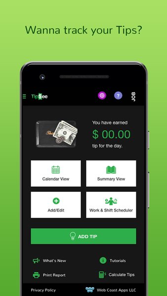TipSee Tip Tracker App - Image screenshot of android app