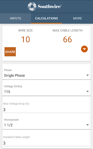 Southwire® Pump Cable Calc - عکس برنامه موبایلی اندروید