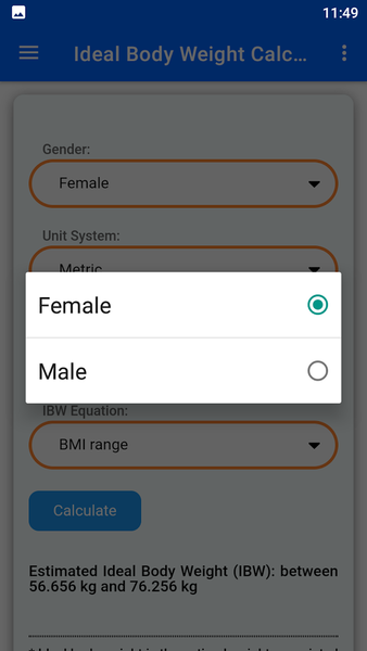 Ideal Body Weight Calculator - Image screenshot of android app