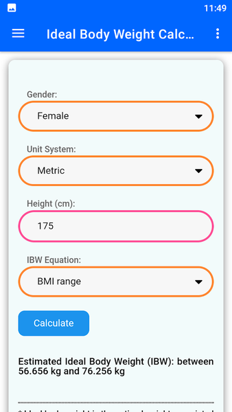 Ideal Body Weight Calculator - Image screenshot of android app