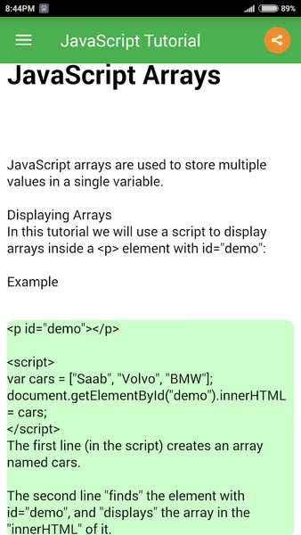 JavaScript Tutorial - عکس برنامه موبایلی اندروید