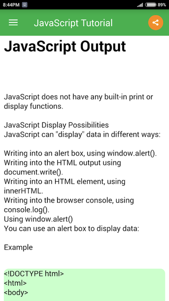 JavaScript Tutorial - عکس برنامه موبایلی اندروید