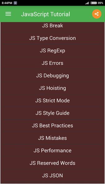 JavaScript Tutorial - عکس برنامه موبایلی اندروید