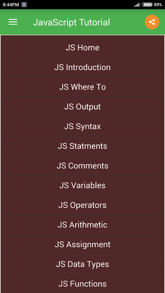 JavaScript Tutorial - عکس برنامه موبایلی اندروید