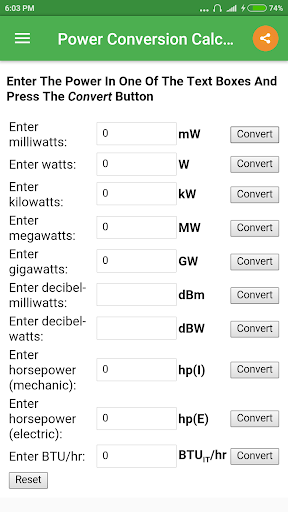 Power Conversion Calculator - Image screenshot of android app