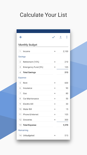 CalcList - Calculate Your List - Image screenshot of android app