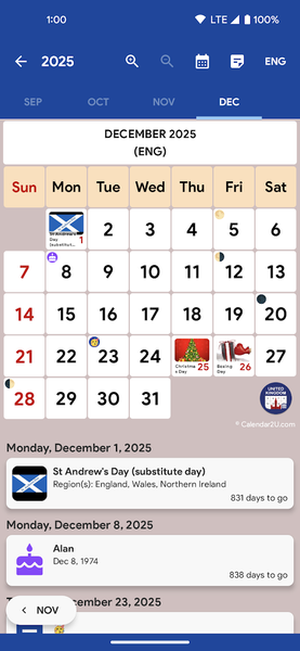 UK Calendar - عکس برنامه موبایلی اندروید