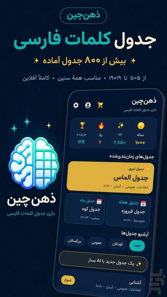 ذهنچین — جدول کلمات فارسی - Gameplay image of android game