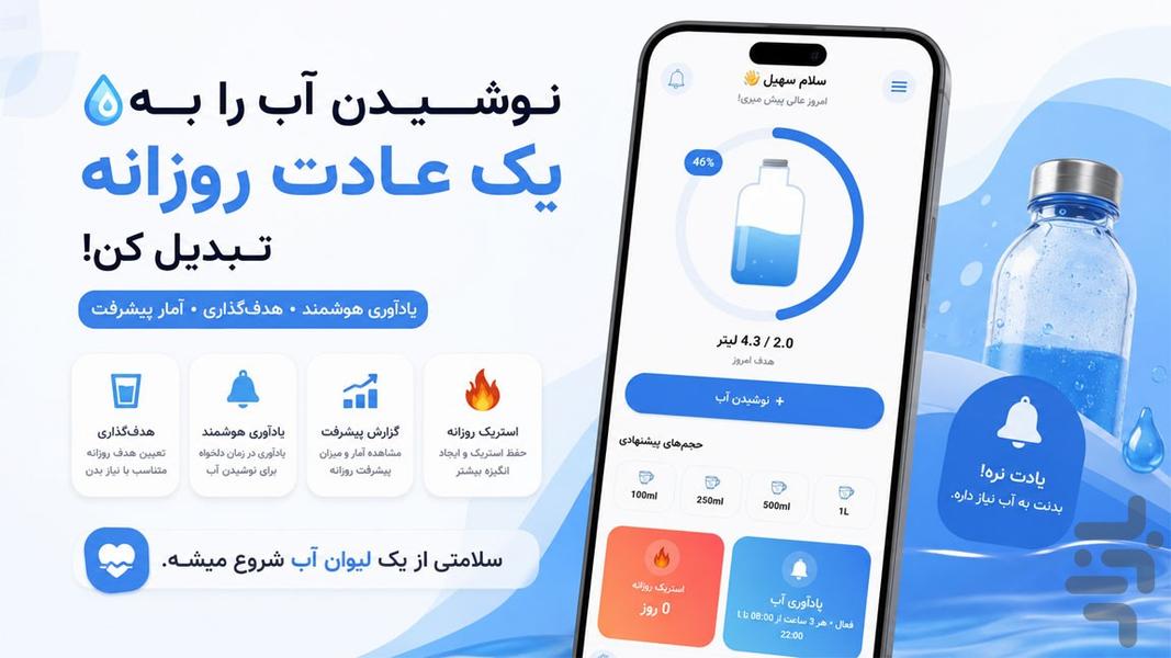 یاد آور آب - Image screenshot of android app