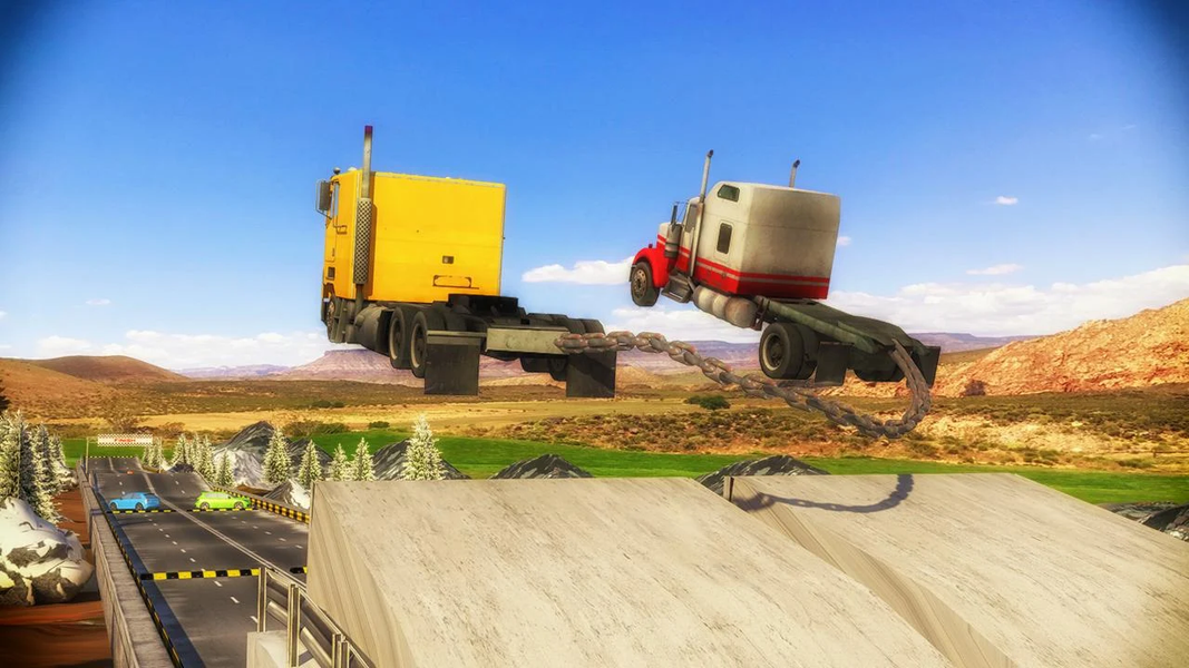 Chained Trucks against Ramp - Gameplay image of android game
