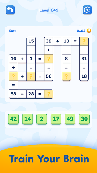 Math Crossword — Number puzzle - Gameplay image of android game