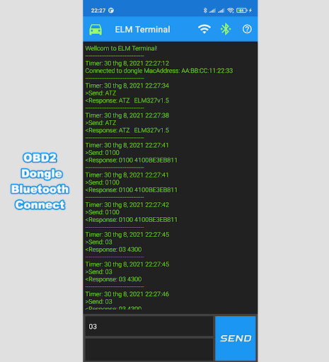 ELM327 Terminal Command - Image screenshot of android app