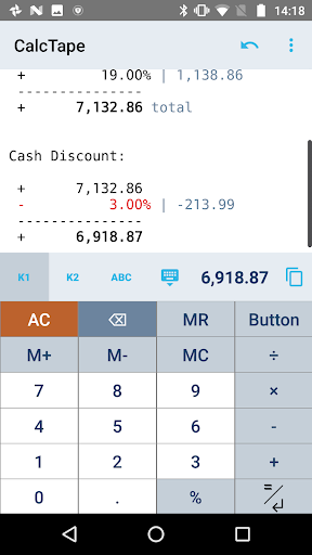 CalcTape Calculator with Tape – ماشین حساب و دفتر یادداشت - Image screenshot of android app