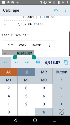 CalcTape Calculator with Tape - Image screenshot of android app