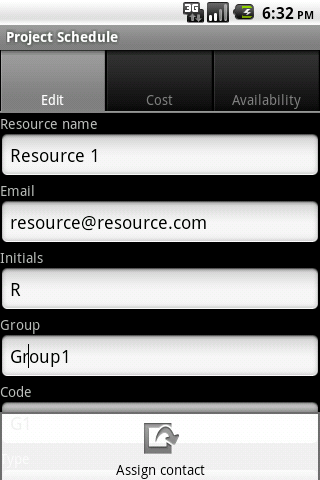 Project Schedule - Contacts - Image screenshot of android app