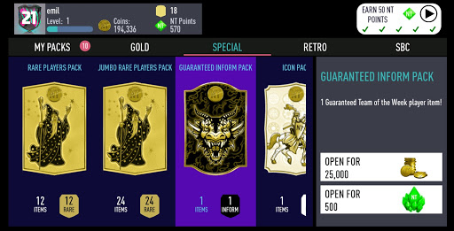 NT 21 Draft + Pack Opener - Gameplay image of android game