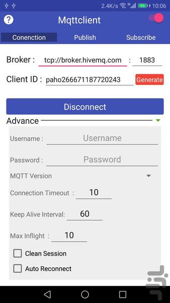 MQTTClient - عکس برنامه موبایلی اندروید