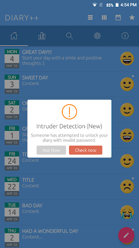 Diary with lock - Intruder Selfie, Mood Tracker 😍 - عکس برنامه موبایلی اندروید