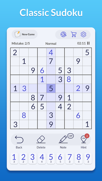 Sudoku – Classic Sudoku Puzzle - Gameplay image of android game