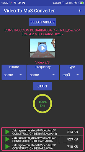 Video to mp3, mp2, aac or wav. - Image screenshot of android app