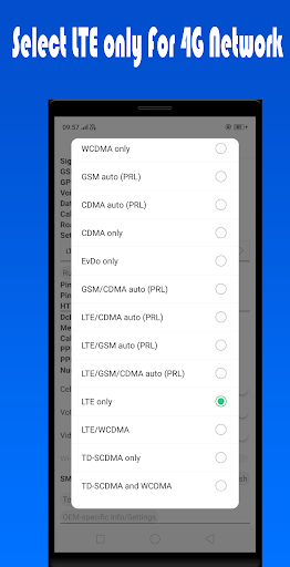 4G LTE Only Network Mode Dual - Image screenshot of android app