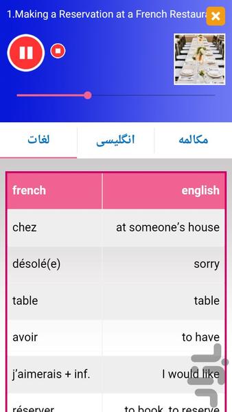 مکالمات ضروری فرانسوی - عکس برنامه موبایلی اندروید