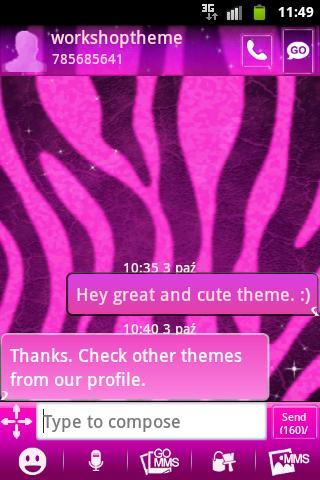 Pink Zebra GO SMS Theme - عکس برنامه موبایلی اندروید