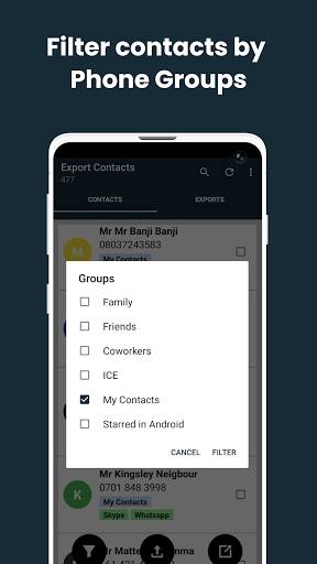 Export contacts - عکس برنامه موبایلی اندروید