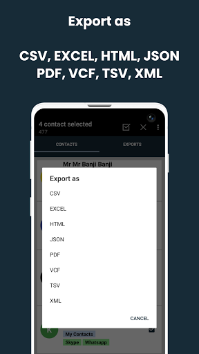 Export contacts - عکس برنامه موبایلی اندروید
