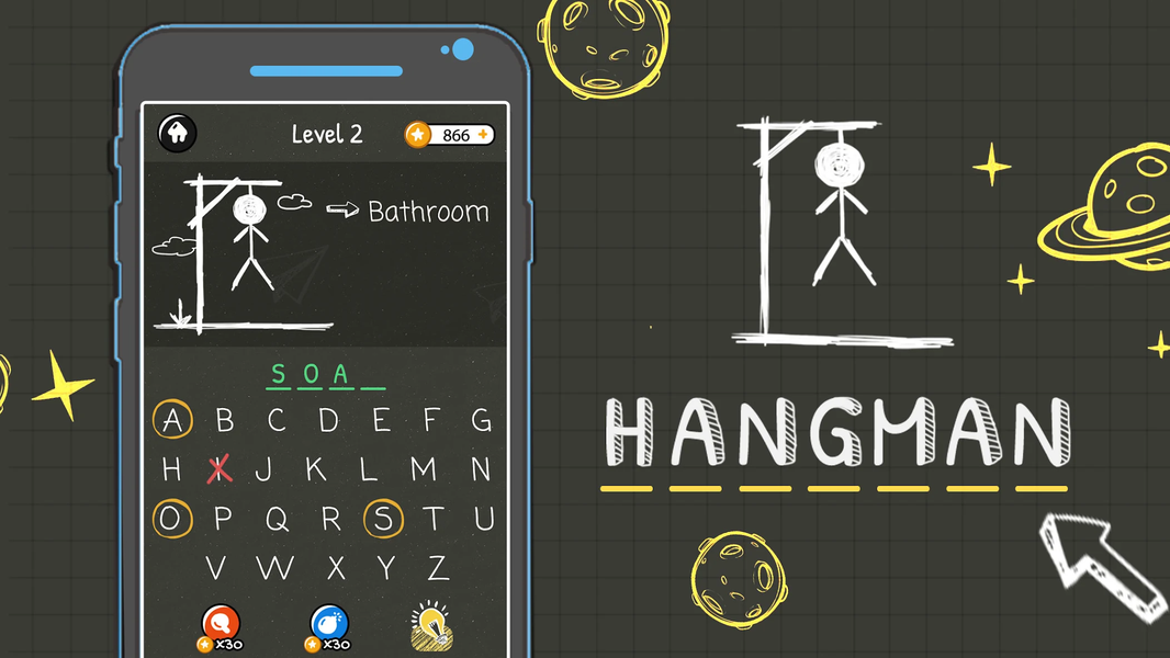 Hangman Words:Two Player Games - Gameplay image of android game