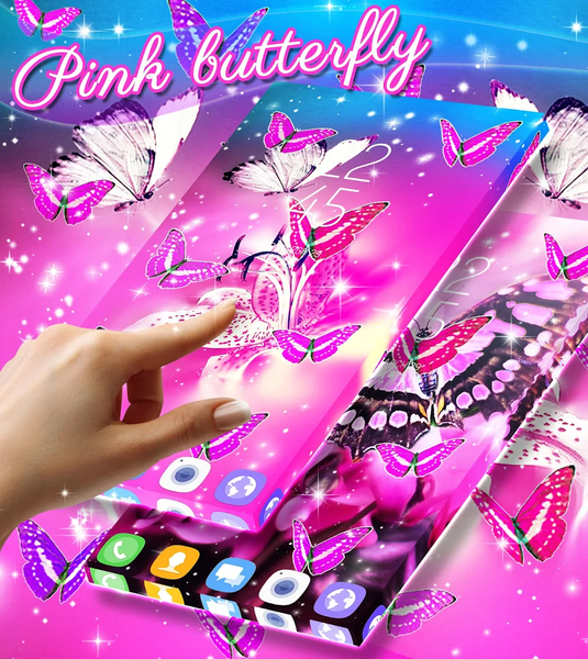 Pink butterfly live wallpaper - Image screenshot of android app