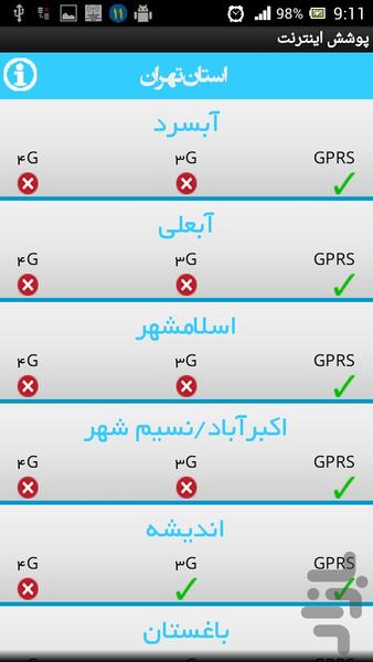 پوشش اینترنت - Image screenshot of android app