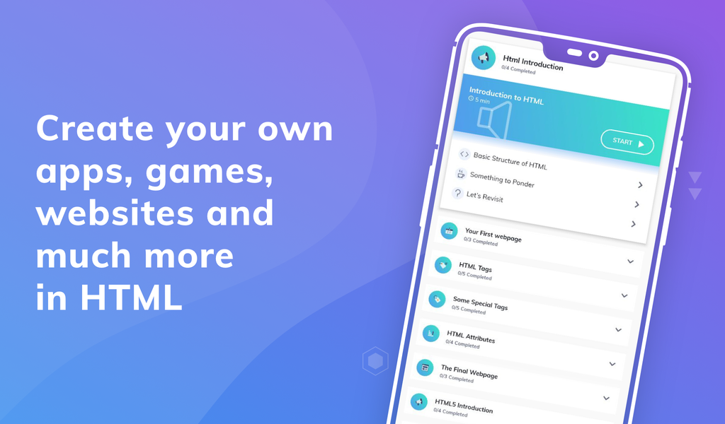 Learn HTML - عکس برنامه موبایلی اندروید